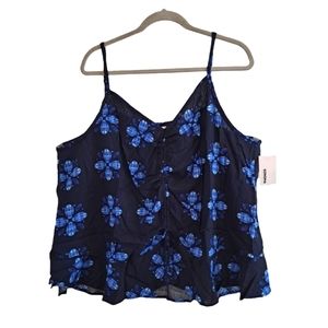 NEW Sonoma Floral Tank Black Blue Spaghetti Strap Top Plus Size 2X